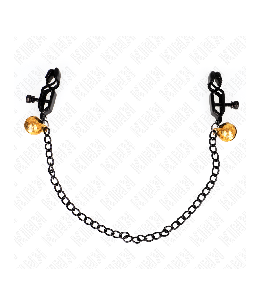 KINK - PINZAS PARA PEZONES PLANAS NEGRO CON CASCABEL Y CADENA PLATEADO 30 CM