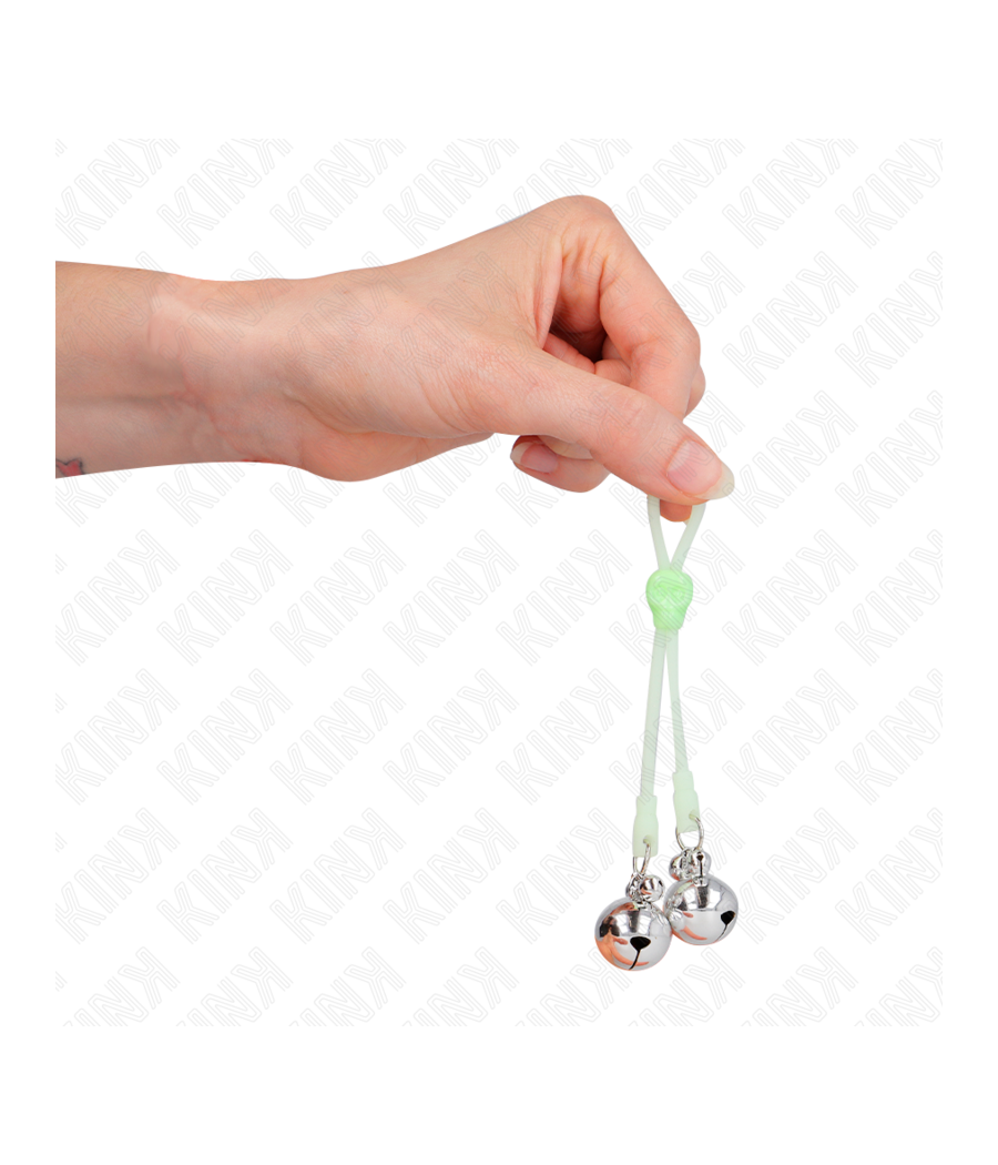 KINK - PINCES À TETON LUMINEUSES CRÂNE AVEC ANNEAU CLOCHES RÉGLABLES VERT / ARGENT