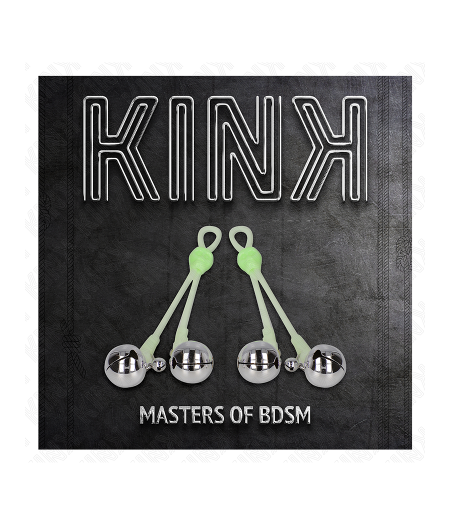 KINK - PINZAS PARA PEZONES LUMINOSAS FORMA CALABERA CON CASCABEL SONORO AJUSTABLE VERDE / PLATEADO