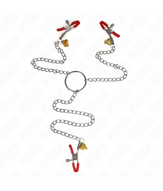 KINK - MORSETTI PER CAPEZZOLI TRIPLI E CLIT ROSSO CON CATENA 30 CM