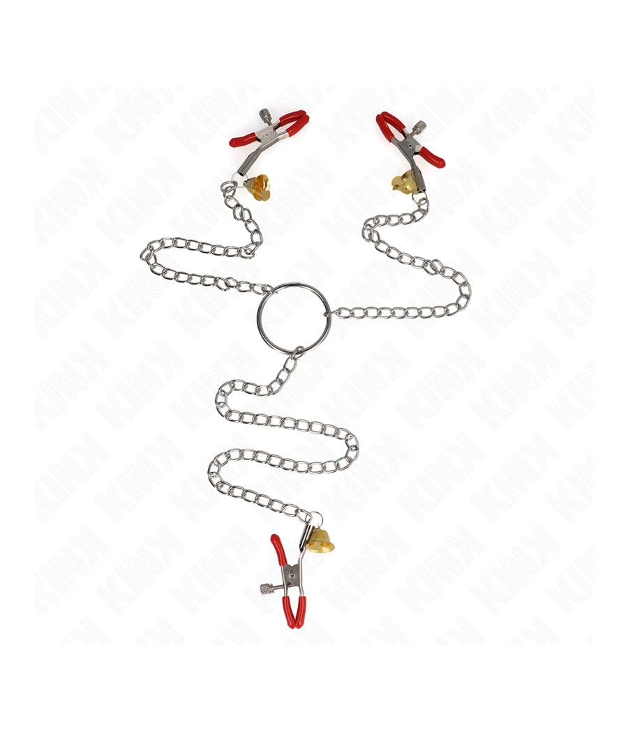 KINK - PINCES À TAMELON ET CLITO BELL TRIPLE ROUGE AVEC CHAINE 30 CM