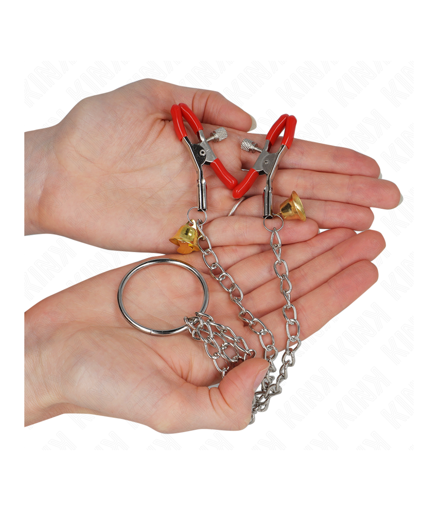 KINK - BELL TRIPLE NIPPLE AND CLIT CLAMPS RED WITH CHAIN 30 CM