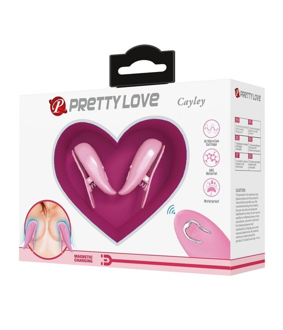 PRETTY LOVE - PINCES À TÉTONS CAILEY 10 VIBRATIONS TÉLÉCOMMANDE ROSE