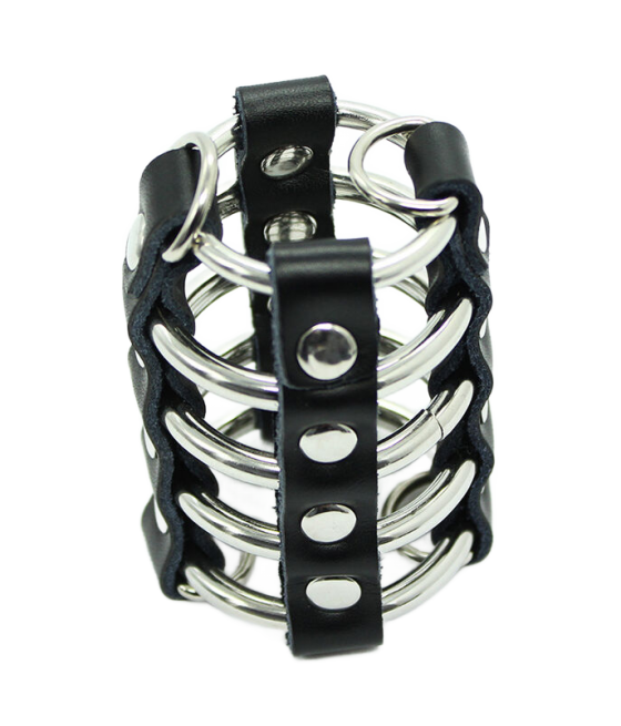OHMAMA FETISH - PENIS CAGE WITH METAL RINGS AND LEATHER STRAPS