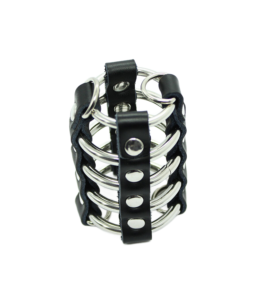 OHMAMA FETISH - PENIS CAGE WITH METAL RINGS AND LEATHER STRAPS