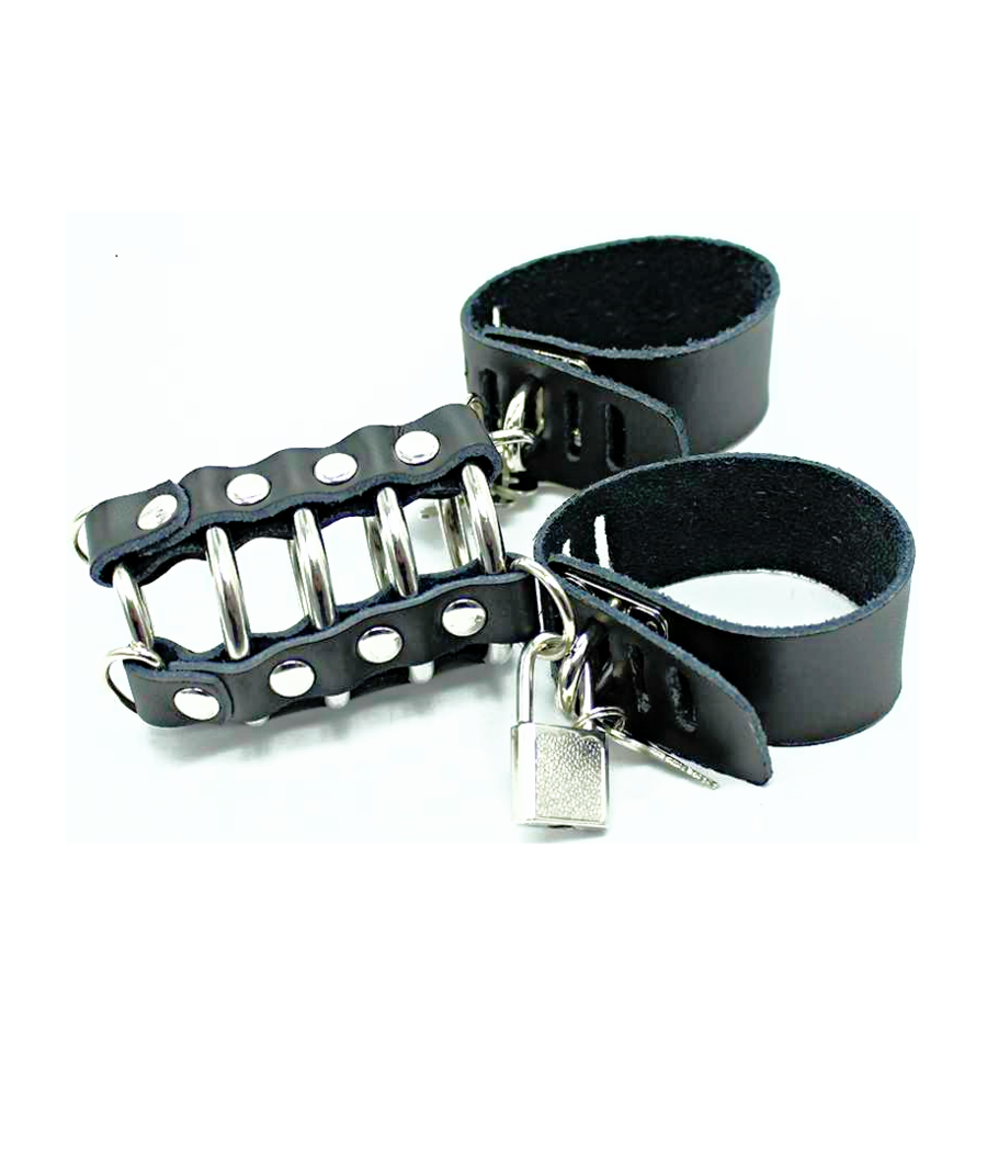 OHMAMA FETISH - CAGE  PÉNIS AVEC ANNEAUX MÉTALLIQUES ET SANGLE EN CUIR