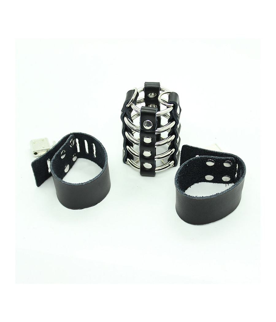 OHMAMA FETISH - PENIS CAGE WITH METAL RINGS AND LEATHER STRAPS