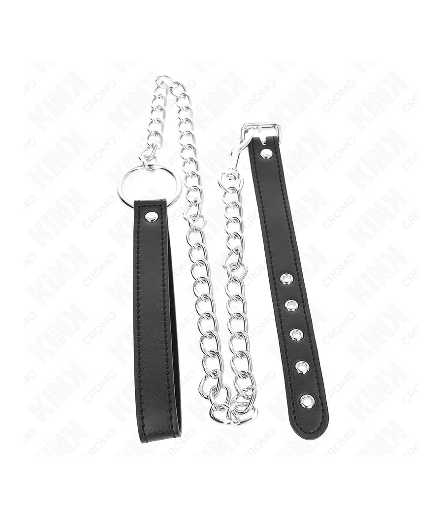 KINK - ANILLO PENE CUERO 21.5 X 2 CM CON CADENA METAL 60 CM Y CORREA DE CUERO