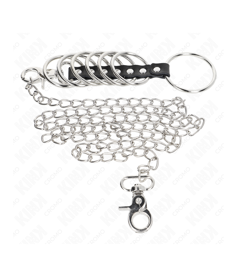 KINK - 7 PENISRINGE AUS METALL 3,8 CM BIS 5 CM VERBUNDEN MIT LEDER UND METALLKETTE 100 CM