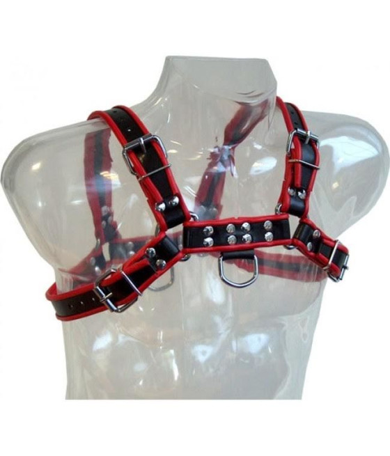 LEATHER BODY - CATENA HARNESS III NERO / ROSSO
