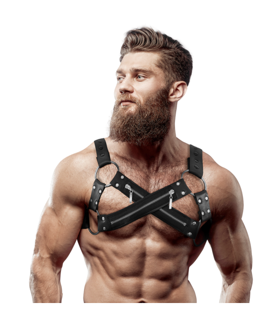 FETISH SUBMISSIVE ATTITUDE - IMBRACATURA BULLDOG IN NEOPRENE REGOLABILE CON CERNIERE PER UOMINI