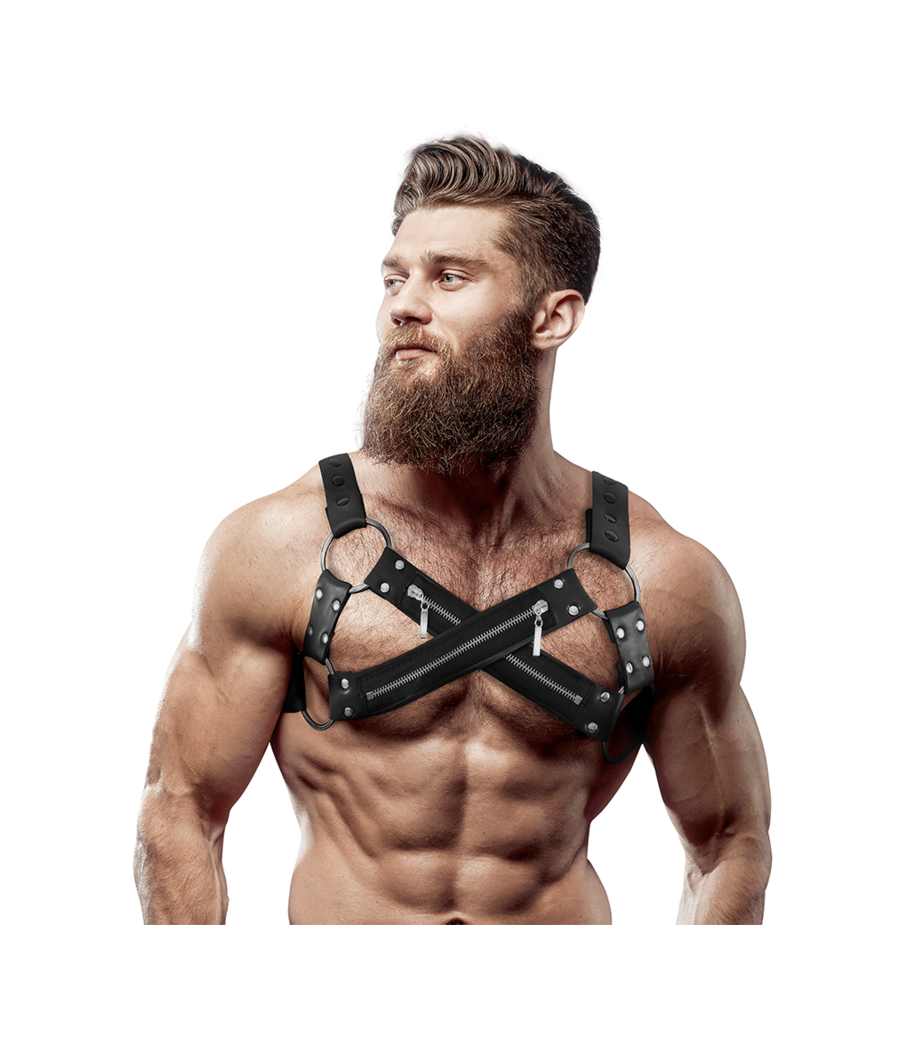 FETISH SUBMISSIVE ATTITUDE - IMBRACATURA BULLDOG IN NEOPRENE REGOLABILE CON CERNIERE PER UOMINI