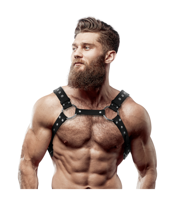 FETISH SUBMISSIVE ATTITUDE - MENS ECO-LEATHER CHEST HARNESS WITH STUDS