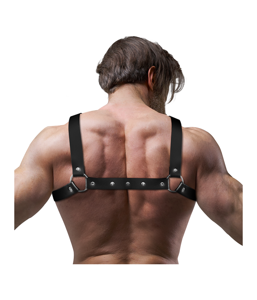 FETISH SUBMISSIVE ATTITUDE - HARNAIS DE POITRINE RÉGLABLE EN ÉCO-CUIR POUR HOMMES AVEC CROIX BULLDOG