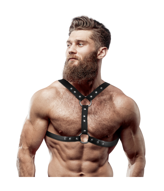 FETISH SUBMISSIVE ATTITUDE - ECO-LEATHER CHEST HARNESS WITH DOUBLE SUPPORT AND STUDS FOR MEN
