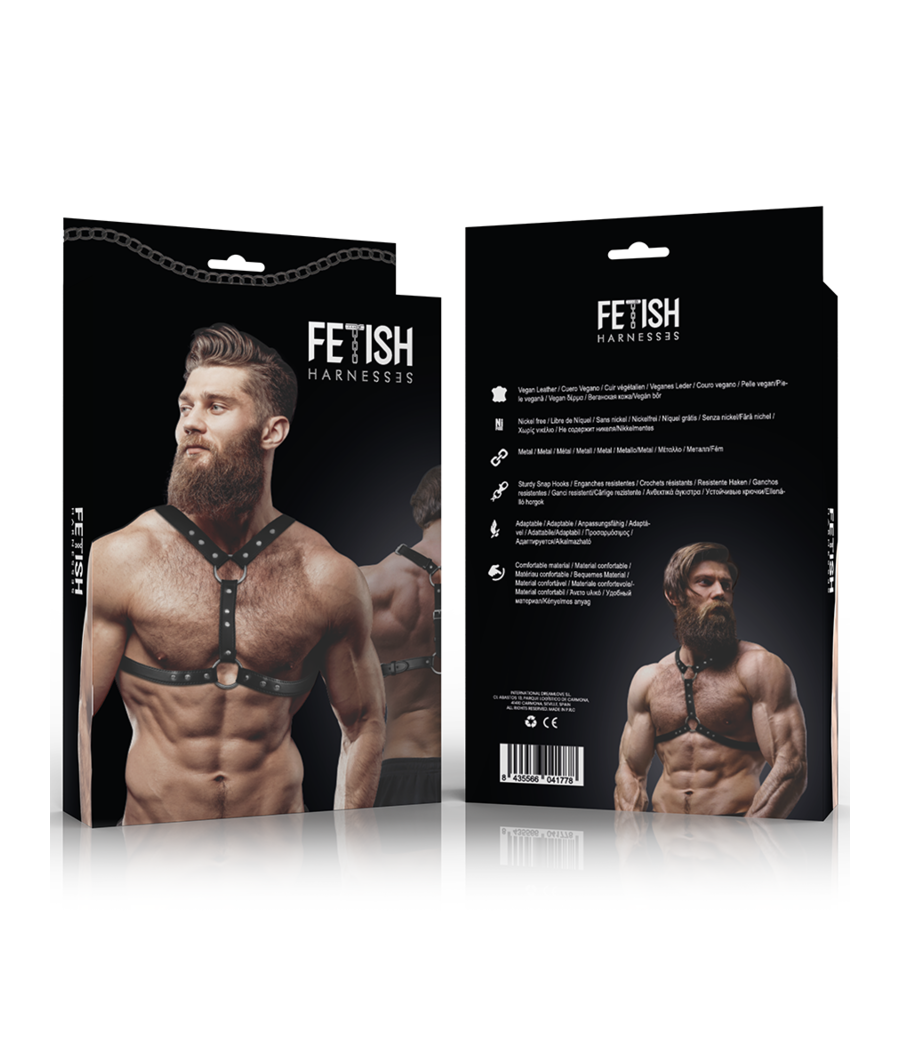 FETISH SUBMISSIVE ATTITUDE - HARNAIS DE POITRINE EN ÉCO-CUIR AVEC DOUBLE SUPPORT ET CLOUS POUR HOMMES