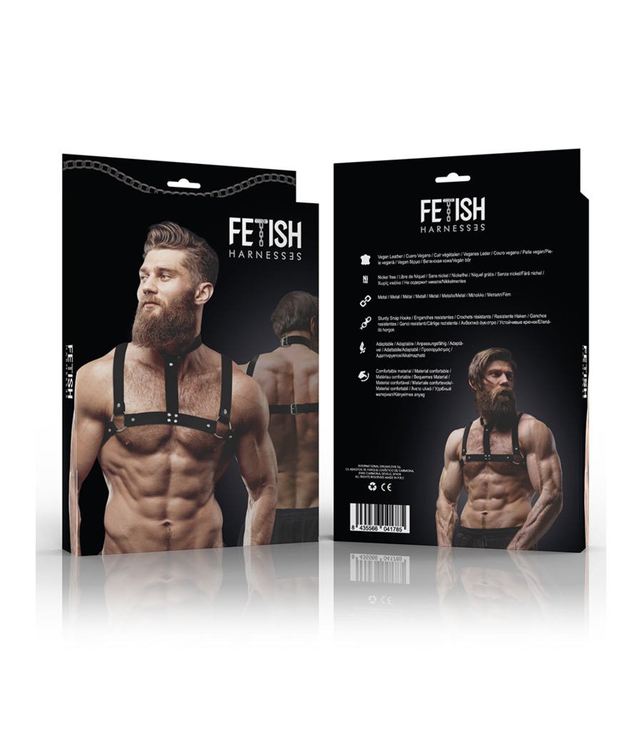 FETISH SUBMISSIVE ATTITUDE - ARNÊS DE PEITO AJUSTVEL DE COURO ECOLÓGICO COM COLAR PARA HOMENS