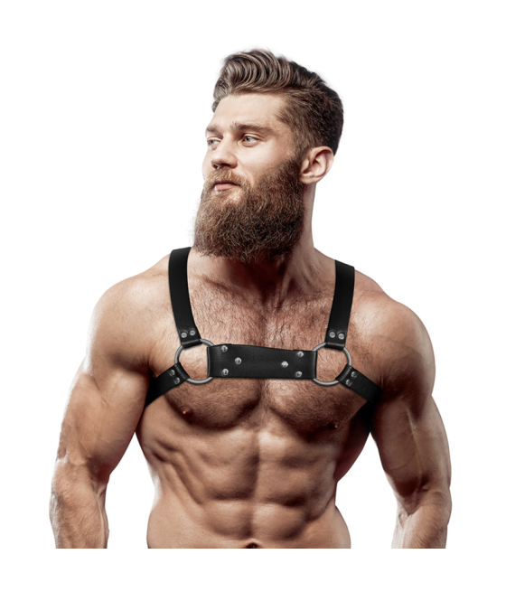 FETISH SUBMISSIVE ATTITUDE - MENS ECO-LEATHER BULLDOG CHEST HARNESS SIZE M/L