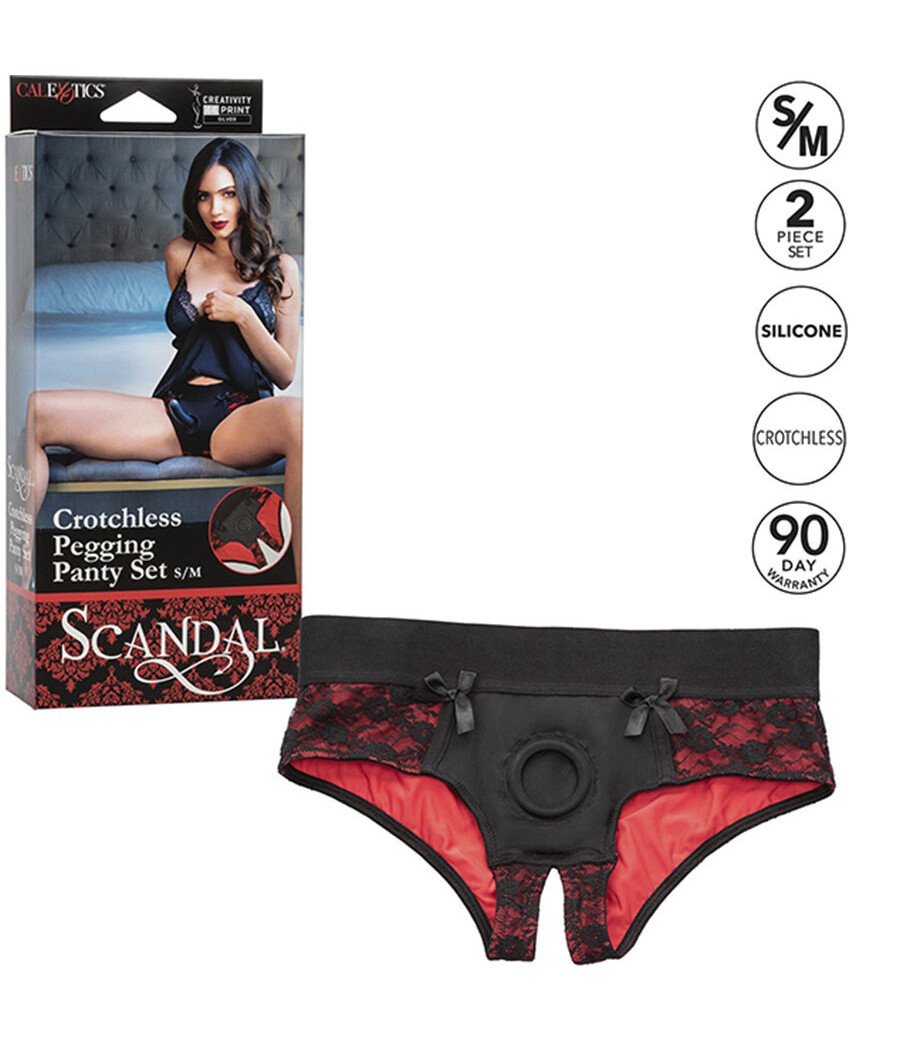 CALEXOTICS - SCANDAL CROTCHLESS PANTIES SET MIT DILDO GRÖSSE S/M