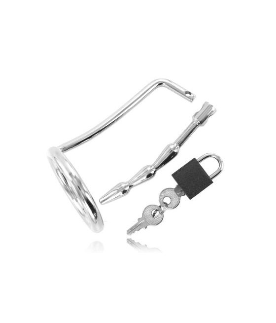 METAL HARD - HODENRING AUS MIT HARNRÖHREN-KEUSCHHEITSSTECKER