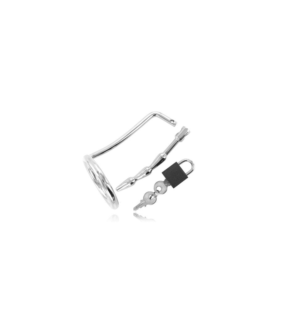 METAL HARD - TESTICLE RING WITH URETHRAL CHASTITY PLUG