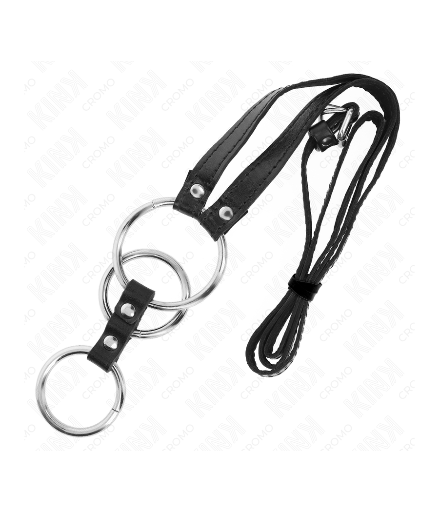 KINK - DREIFACH METALL PENISRING 3,8 CM BIS 5 CM MIT LEDERGURTE 112 CM