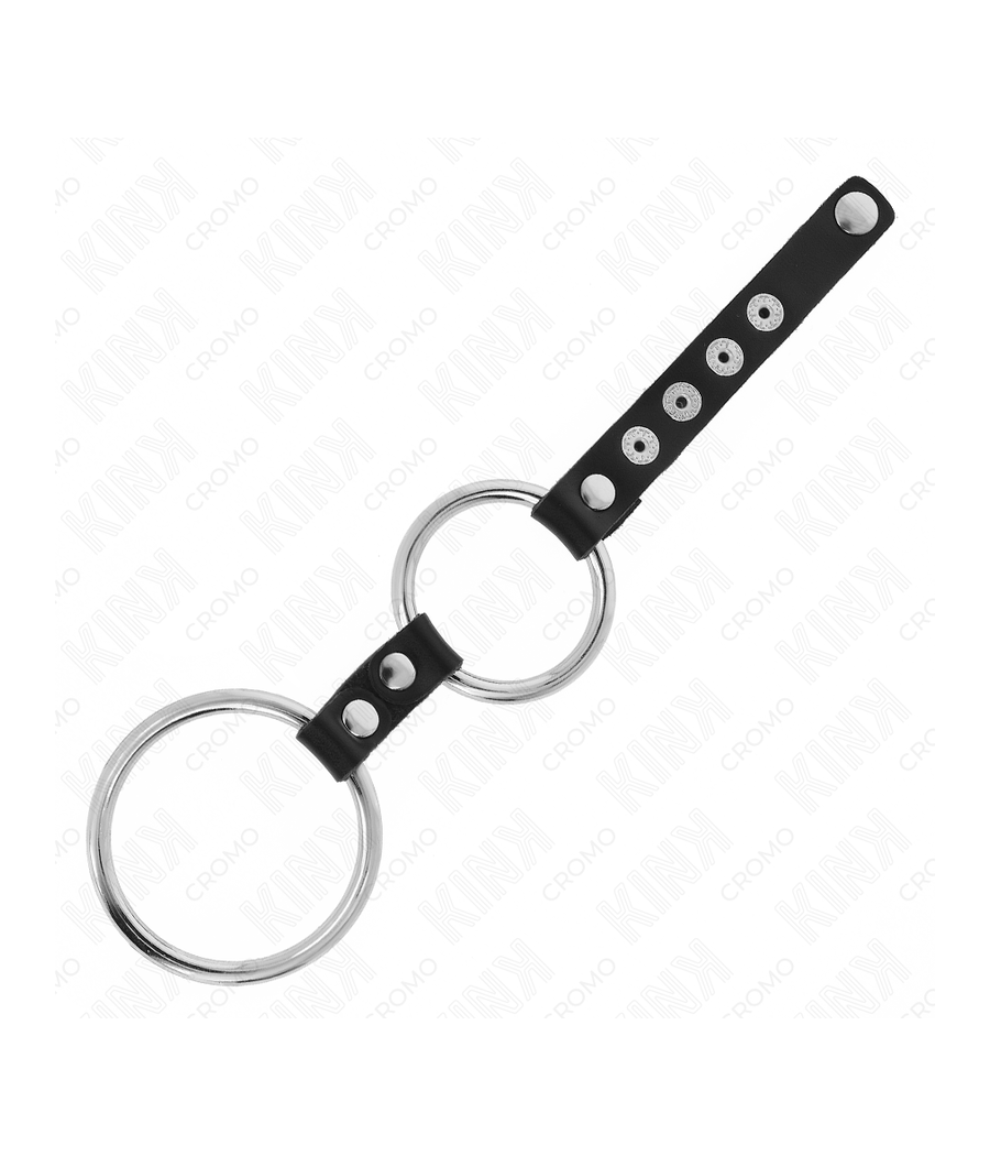KINK - DOUBLE ANNEAU PÉNIS EN MÉTAL DE 3,8 CM À 5 CM CONNECTÉ AU CUIR