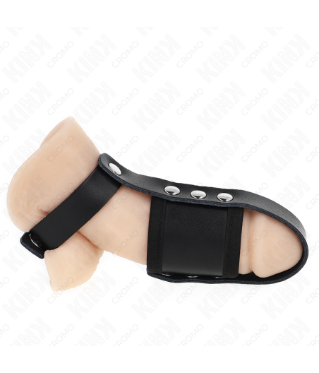 KINK - ANELLO PER GABBIA PER PENE IN PELLE CON CINTURINO DIVISORE PER PALLINE RIVESTITO REGOLABILE
