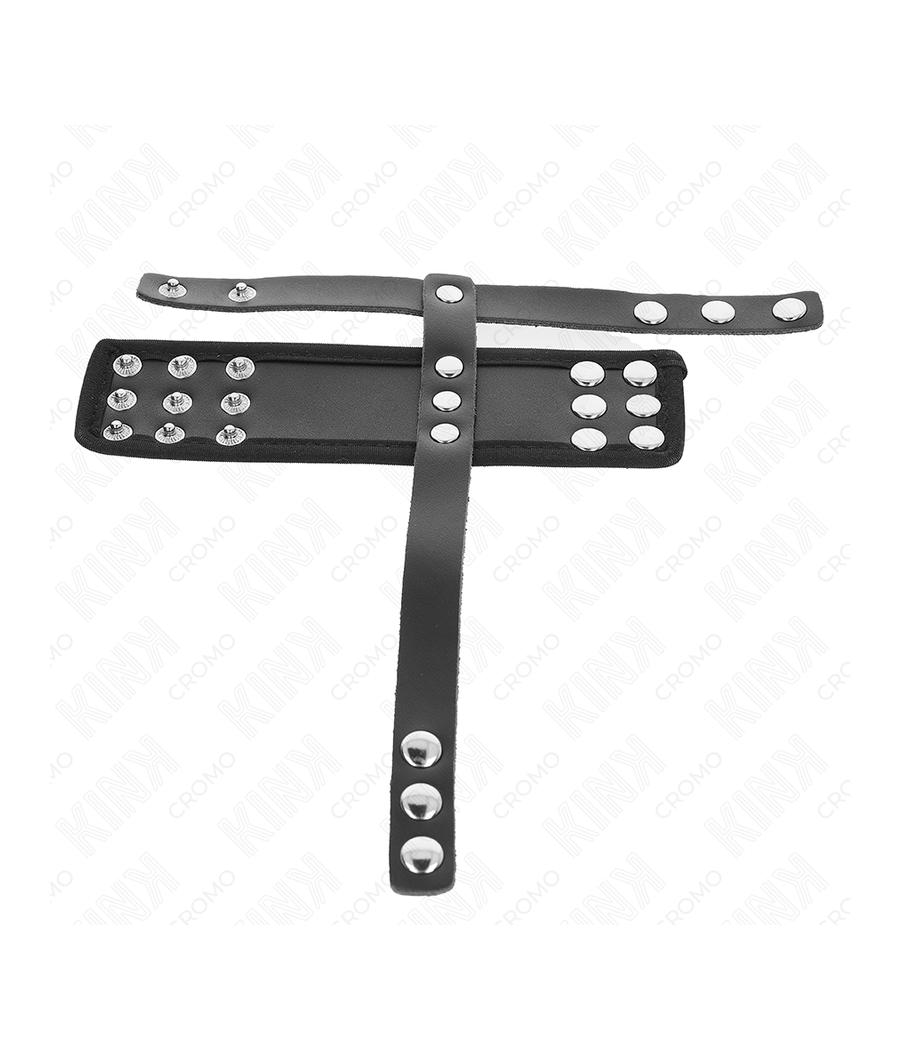 KINK - LEATHER PENIS CAGE RING WITH ADJUSTABLE COATED BALL DIVIDER STRAP