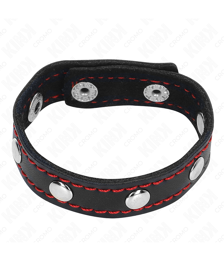 KINK - PENISRING AUS LEDER MIT DRUCKVERSCHLUSS ROT FUTTER 21 X 1,5 CM