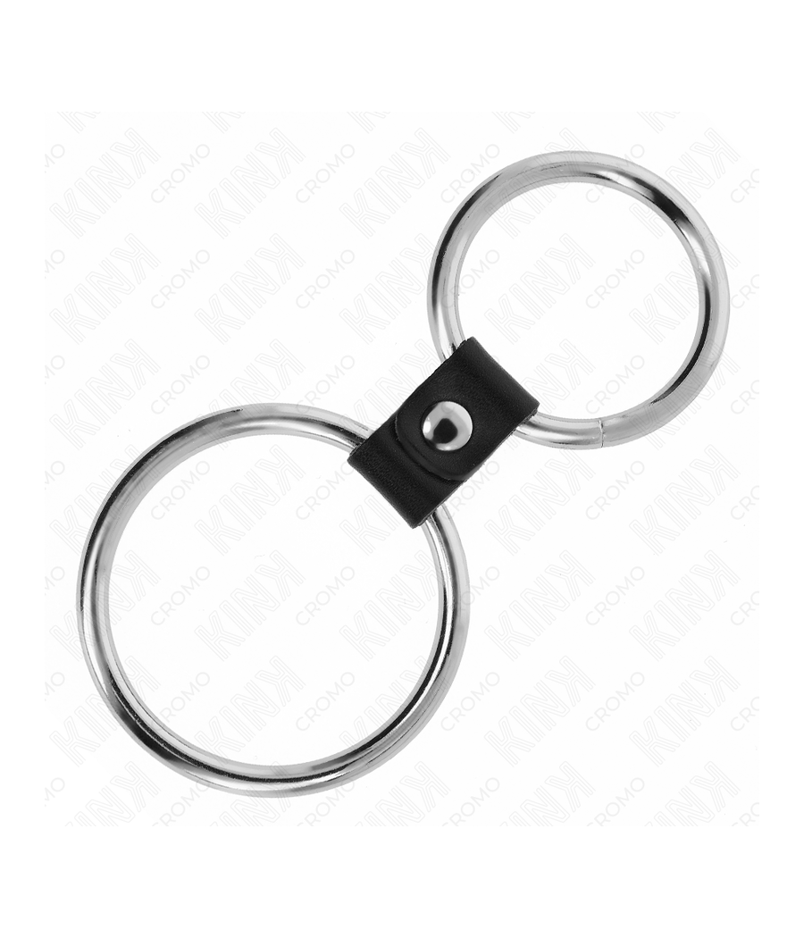KINK - DOUBLE METAL PENIS RING 3.7 CM TO 5 CM CONNECTED BY LEATHER STRAP MODEL 1