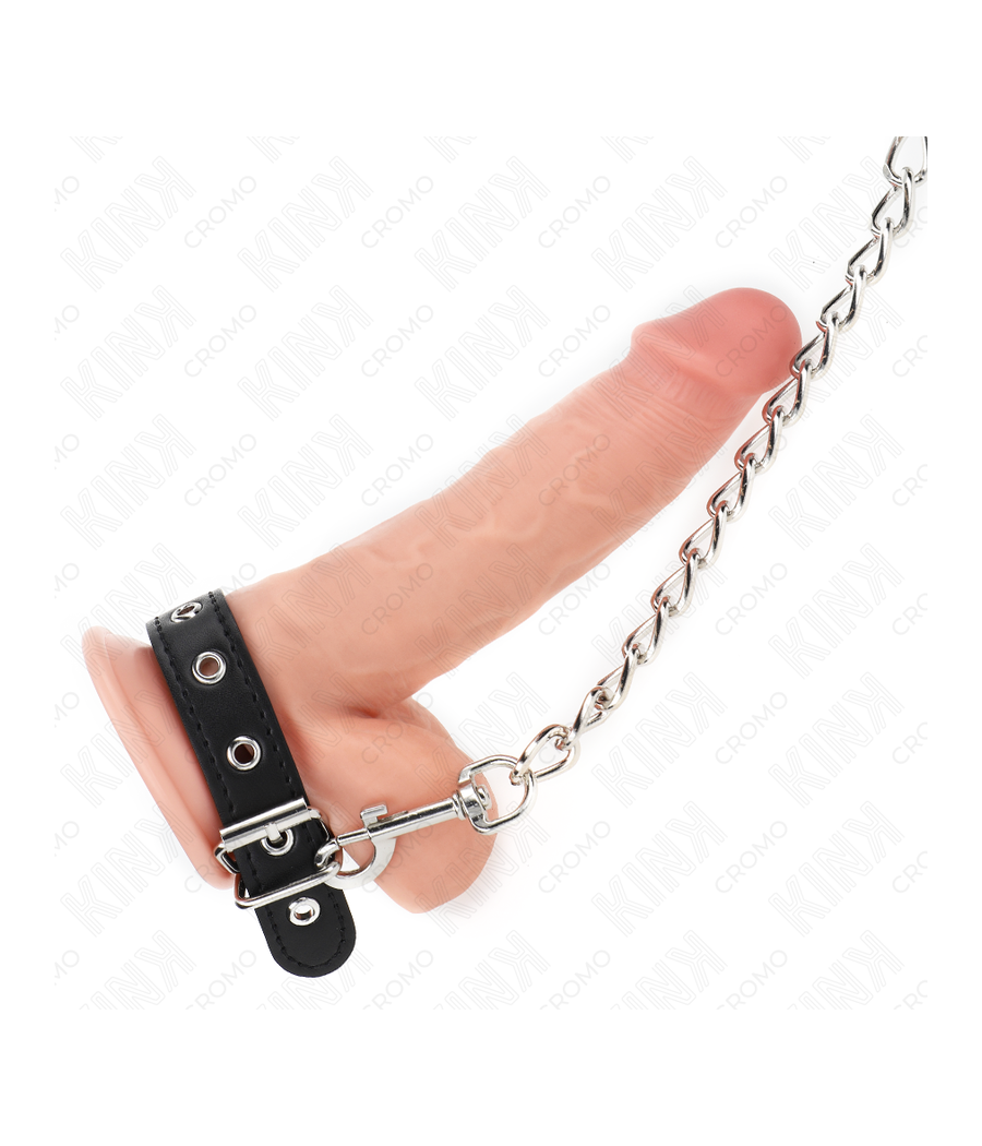 KINK - ANELLO PER PENE IN PELLE CON CINGHIA 21,5 X 2 CM E CATENA IN METALLO 60 CM