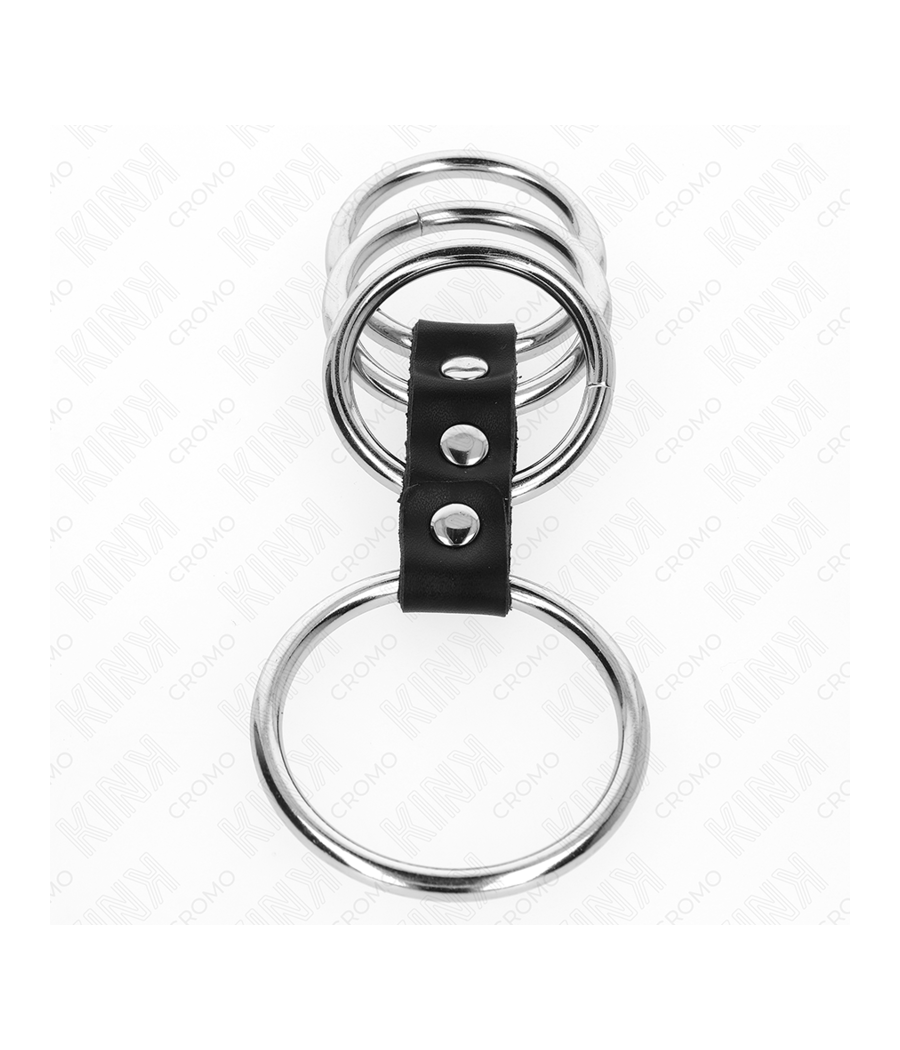 KINK - 4 ANELLI PER PENE IN METALLO DA 3,7 CM A 5 CM COLLEGATI DA PELLE