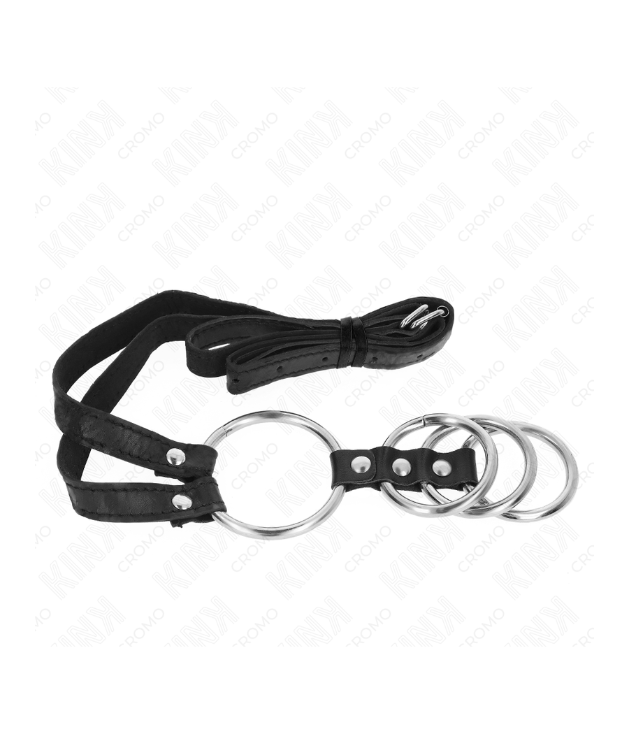 KINK - 4 ANELLI PER PENE IN METALLO COLLEGATI DA 3,8 CM A 5 CM CON CINTURA IN PELLE 112 CM
