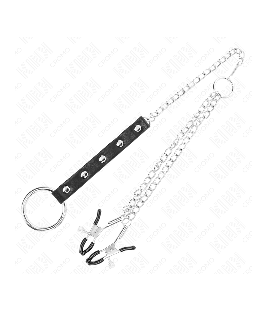 KINK - METALL-PENISRING MIT KETTE UND VERSTELLBAREN BRUSTKLAMMERN