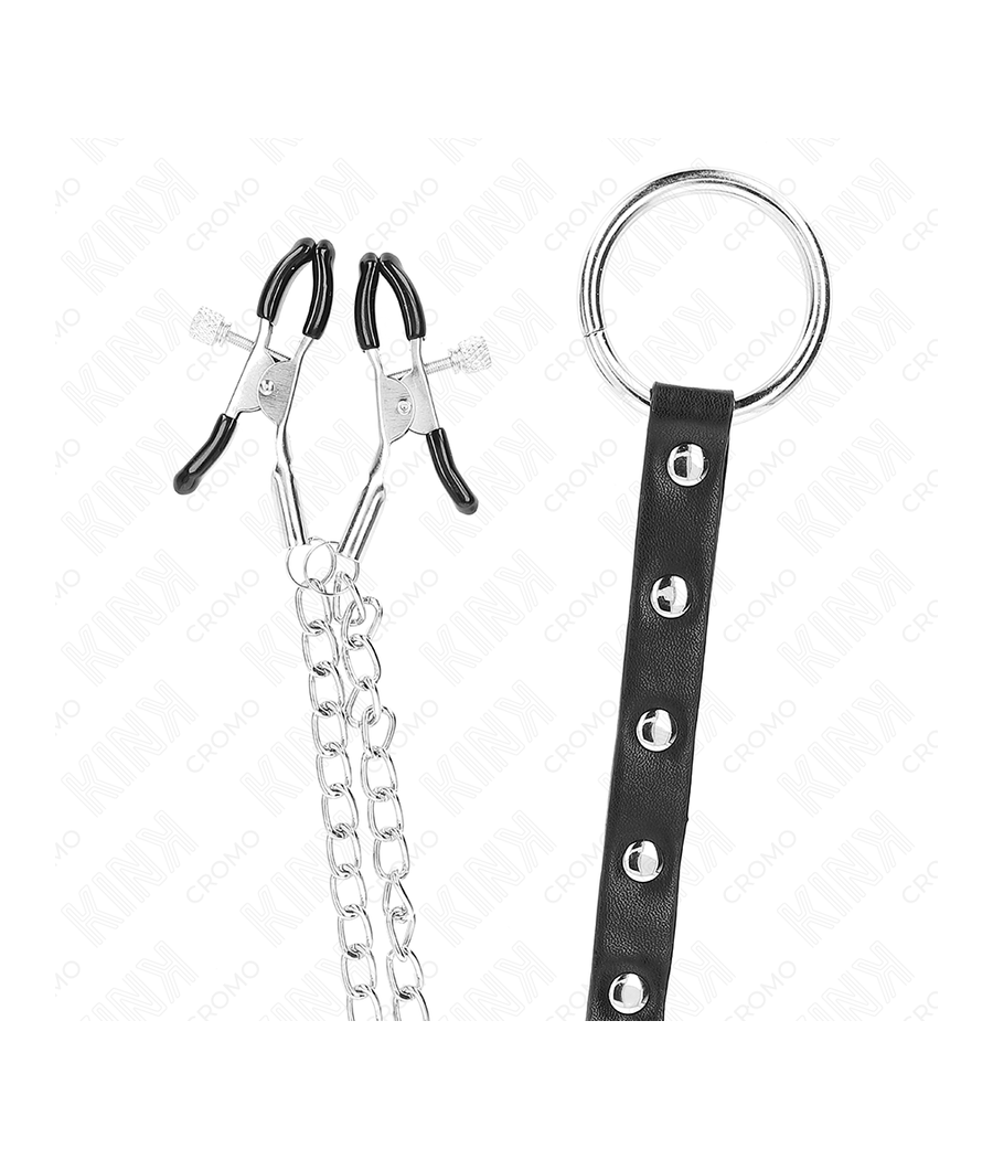 KINK - METALL-PENISRING MIT KETTE UND VERSTELLBAREN BRUSTKLAMMERN