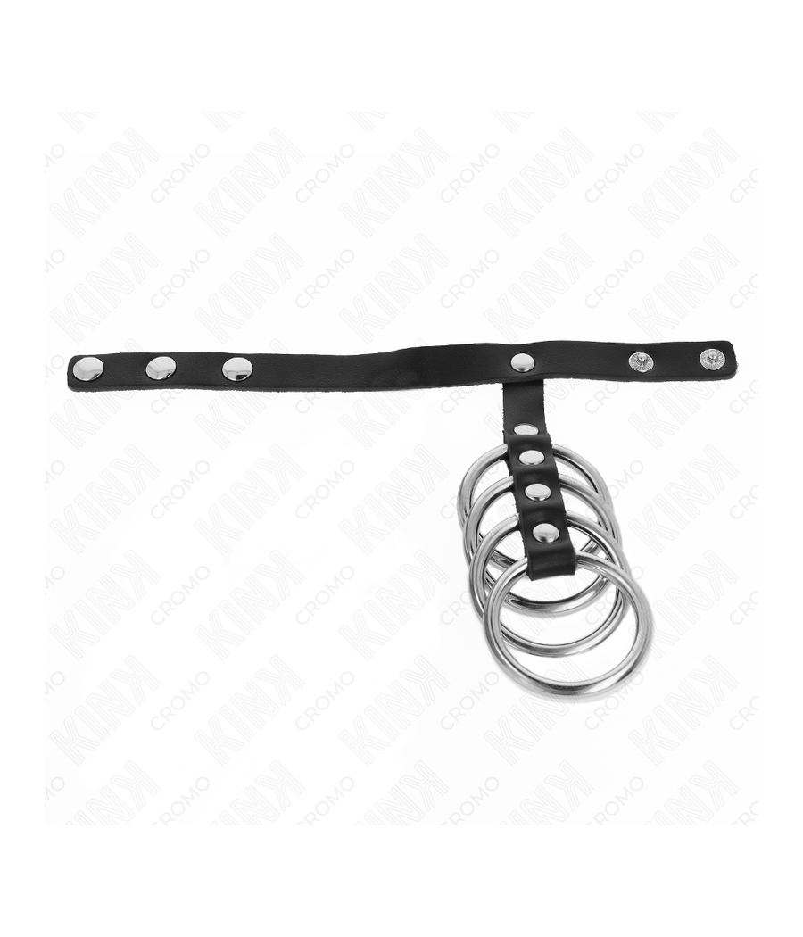 KINK - 4 ANILLOS PENE METAL 3.8 CM CONECTADOS CON CORREA DE CUERO 22 X 1.5 CM Y CIERRE A PRESIÓN