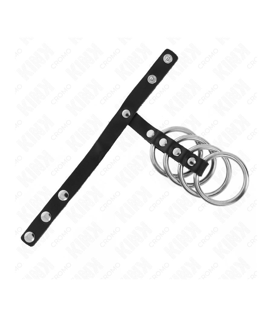 KINK - 4 ANELLI PER PENE IN METALLO DA 3,8 CM COLLEGATI CON CINTURINO IN PELLE DA 22 X 1,5 CM E CHIUSURA A PRESSIONE