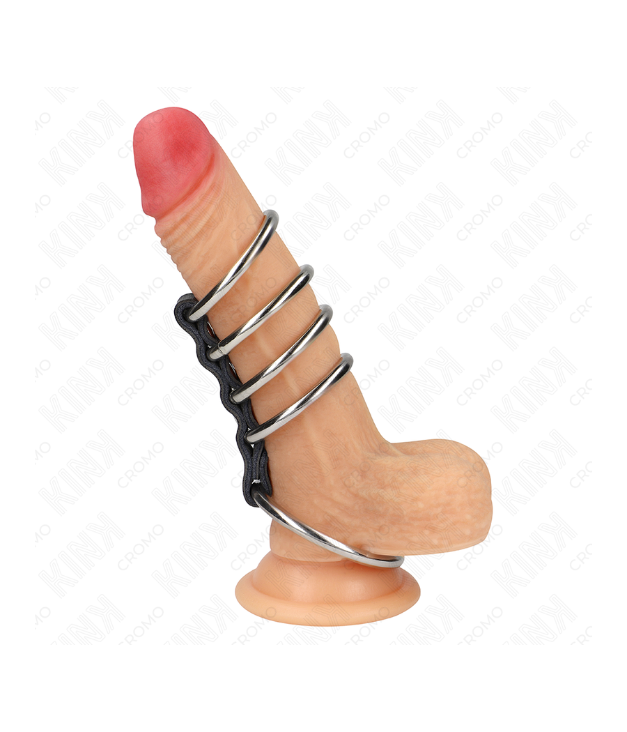 KINK - 5 ANELLI PER PENE DA 3,7 CM A 5 CM METALLO COLLEGATI DA PELLE
