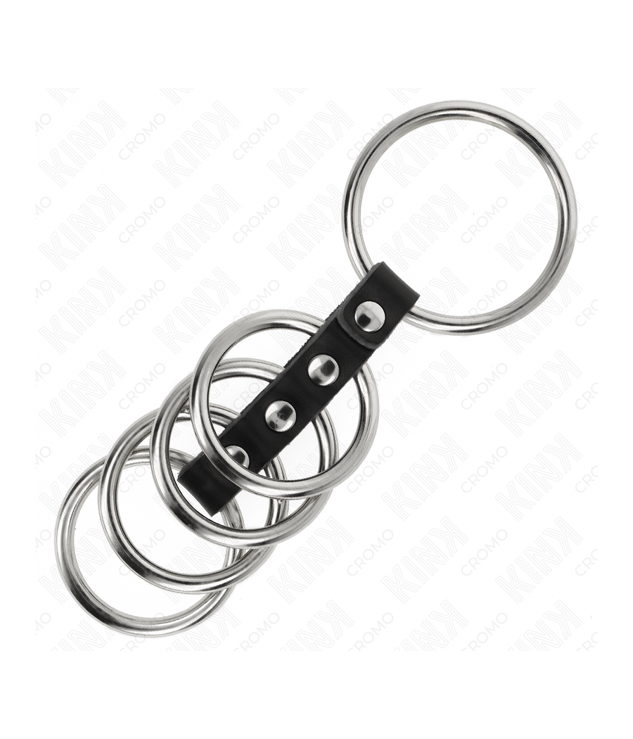 KINK - 5 ANÉIS DE PÊNIS DE 3,7 CM A 5 CM DE METAL CONECTADOS POR COURO