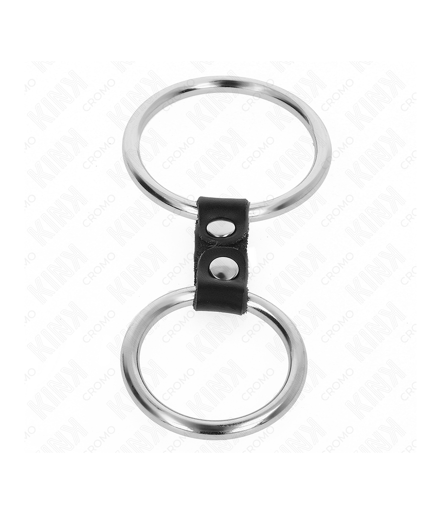 KINK - DOUBLE ANNEAU PÉNIS EN MÉTAL DE 3,7 CM À 5 CM RELIE PAR SANGLE EN CUIR MODÈLE 2