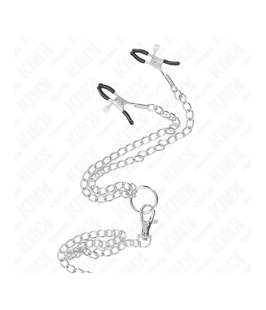KINK - ANNEAU PÉNIS EN MÉTAL TRIPLE CHROME 3,8 CM À 5 CM AVEC CHAÎNE EN MÉTAL DE 26 CM ET PINCES À TÉTONS MODÈLE 1