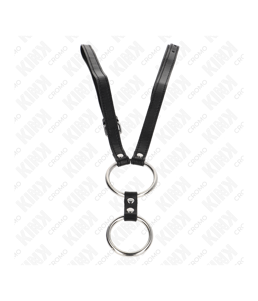 KINK - ANEL DE PÊNIS DUPLO DE METAL 3,8 CM A 5 CM COM CINTO DE COURO 112 CM