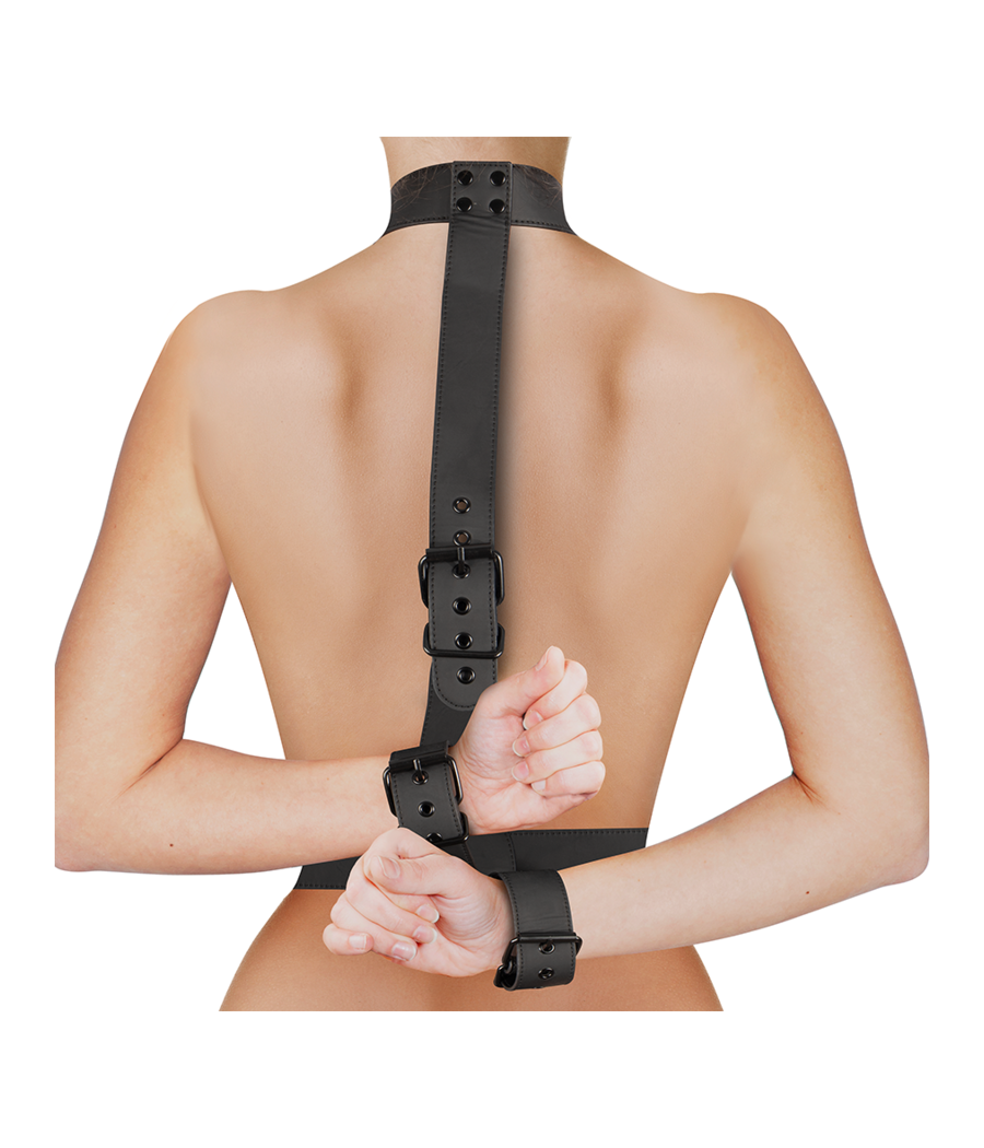 FETISH SUBMISSIVE BONDAGE - KRAGEN UND HANDGELENKMANSCHETTEN-KÖRPERFESTLEGE-SET