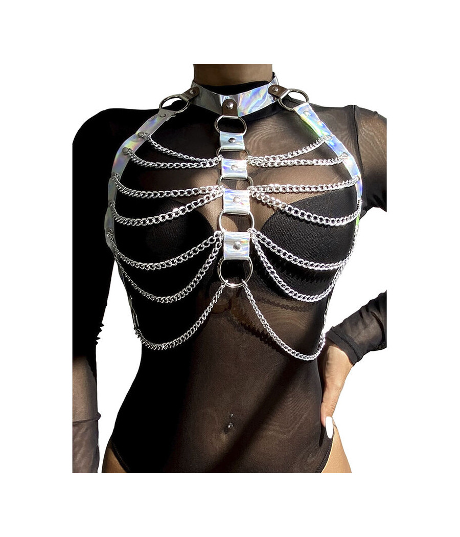 SUBBLIME - 953737 CHEST HARNESS WITH RINGS AND CHAINS SILVER ONE SIZE