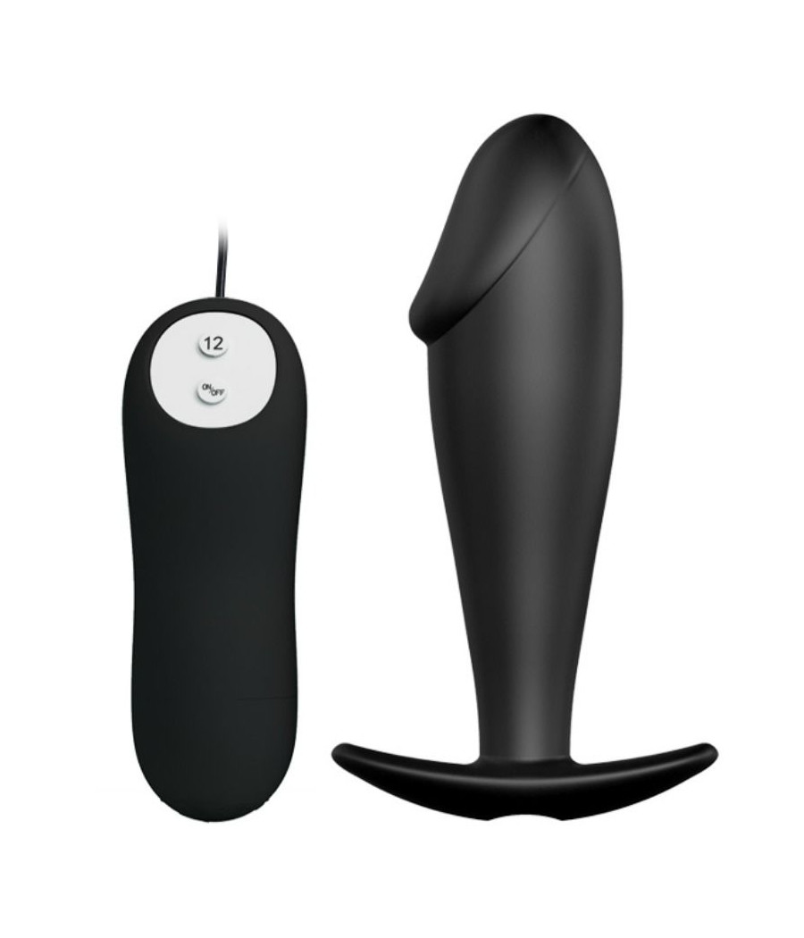 PRETTY LOVE - PLUG ANAL SILICONA FORMA PENE Y 12 MODOS VIBRACIÓN NEGRO