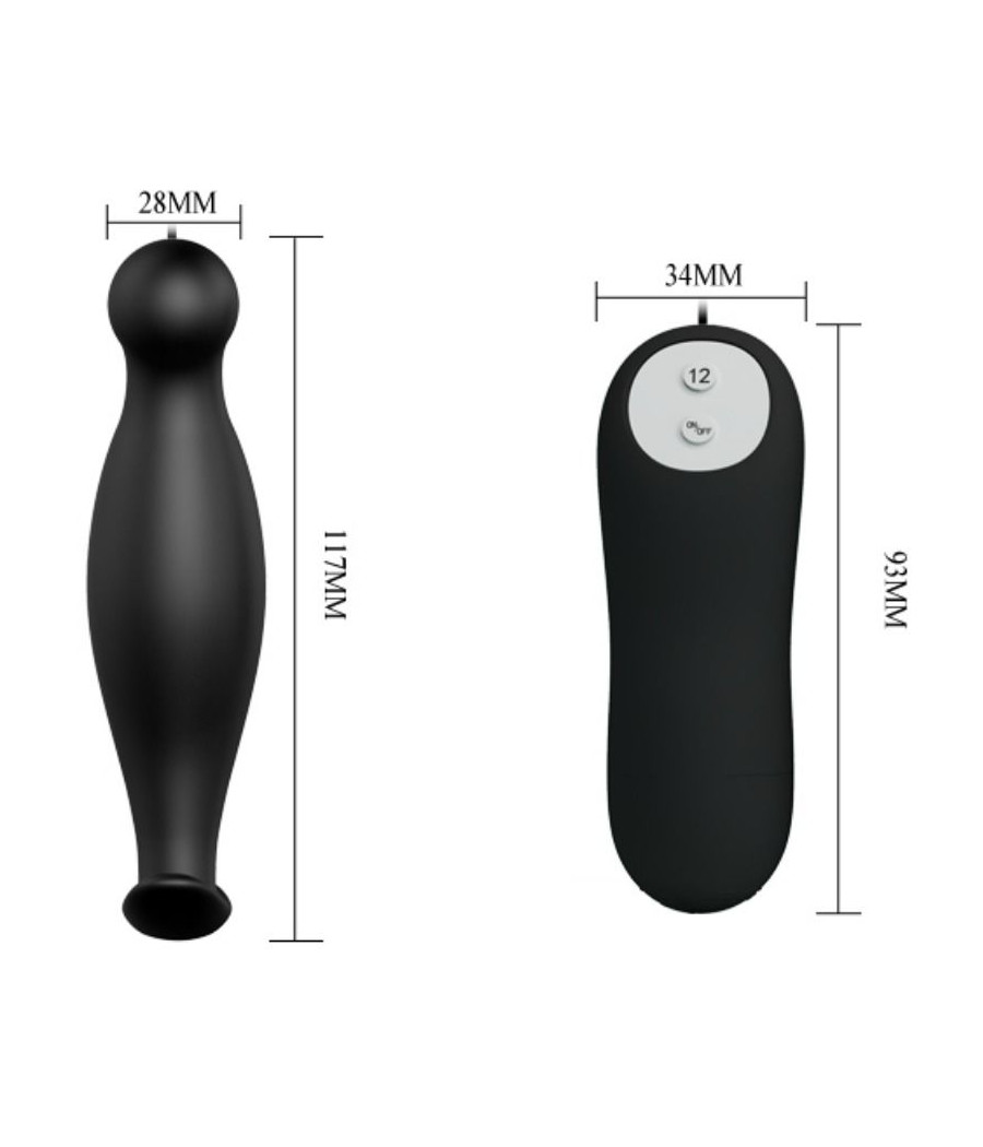 PRETTY LOVE - SILICONE ANAL PLUG 12 VIBRATION MODES BLACK