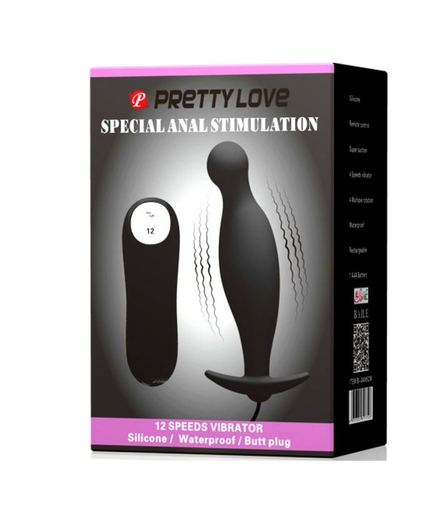 PRETTY LOVE - PLUG ANALE IN SILICONE 12 MODALIT DI VIBRAZIONE NERO