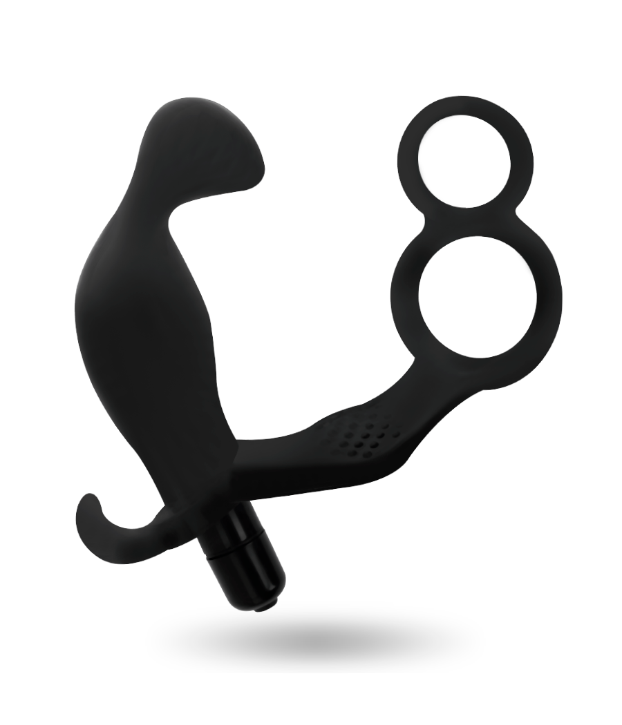 ADDICTED TOYS - ANALPLUG MIT DOPPELTEM PENISRING UND HODEN SCHWARZ