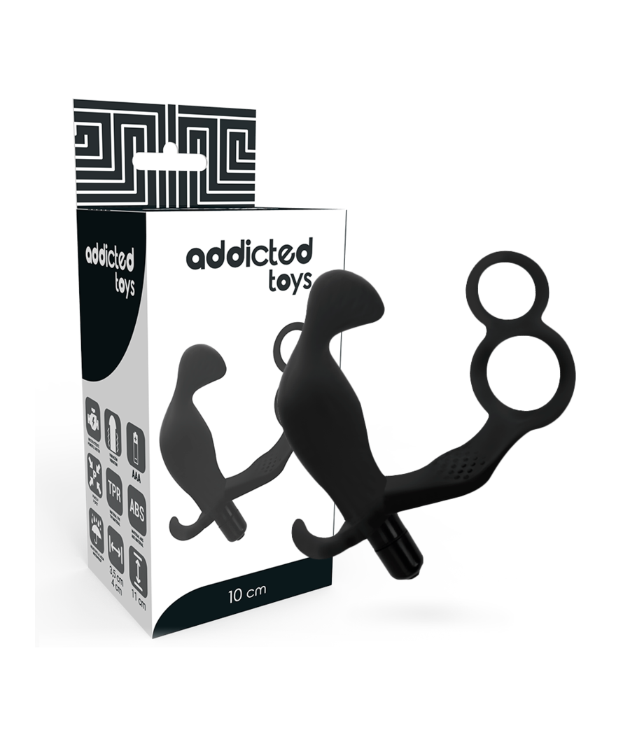 ADDICTED TOYS - ANALPLUG MIT DOPPELTEM PENISRING UND HODEN SCHWARZ